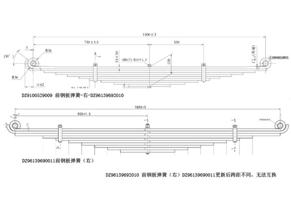 DZ96139690011   前鋼板彈簧（右） Front leaf spring (right) SHACMAN